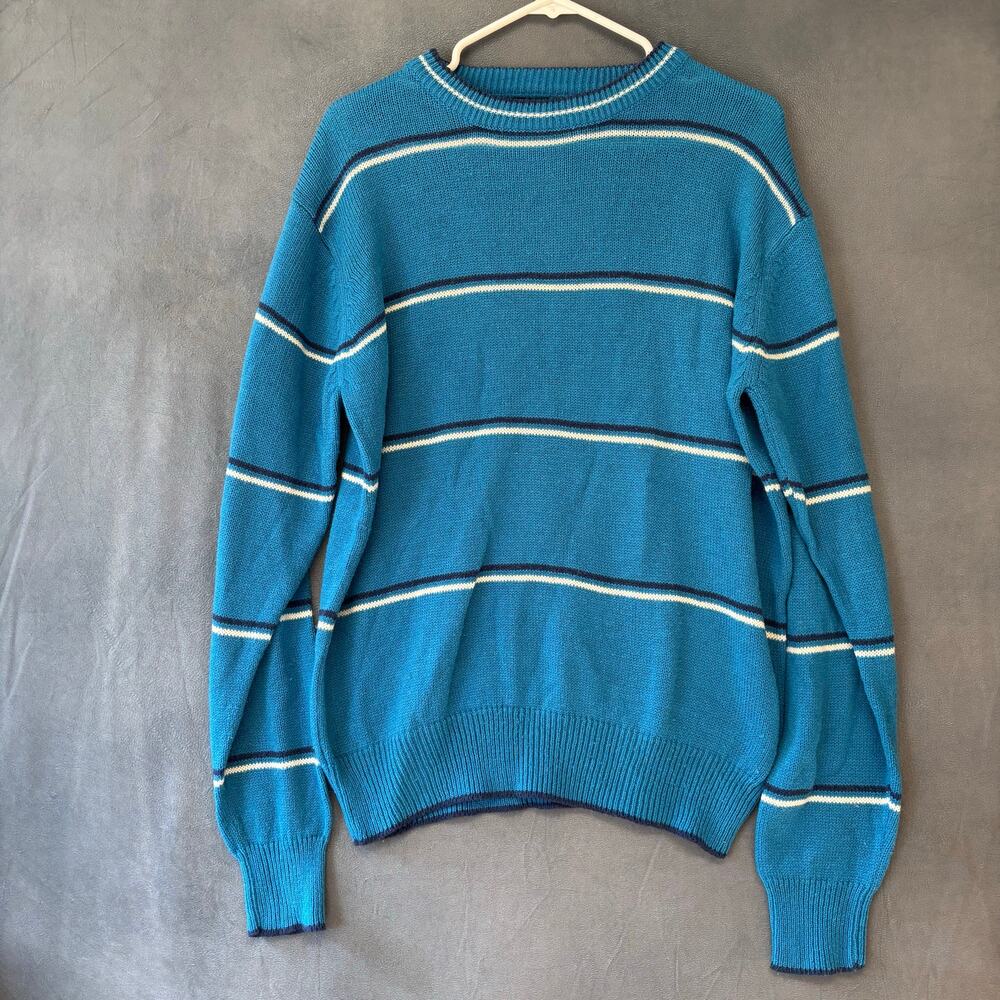 Vintage Townsley Blue Striped Knit Sweater Retro Crewneck Large Hip Hop Biggie